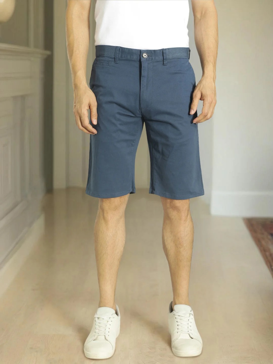 Indian Terrain Men's Slim Fit Solid Blue Shorts